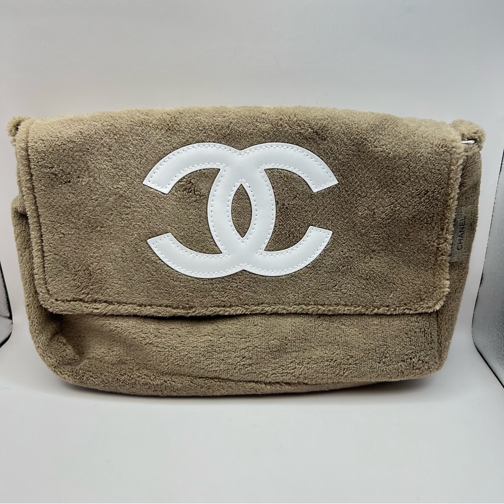 Chanel Terrycloth Crossbody Makeup Bag Tan Color